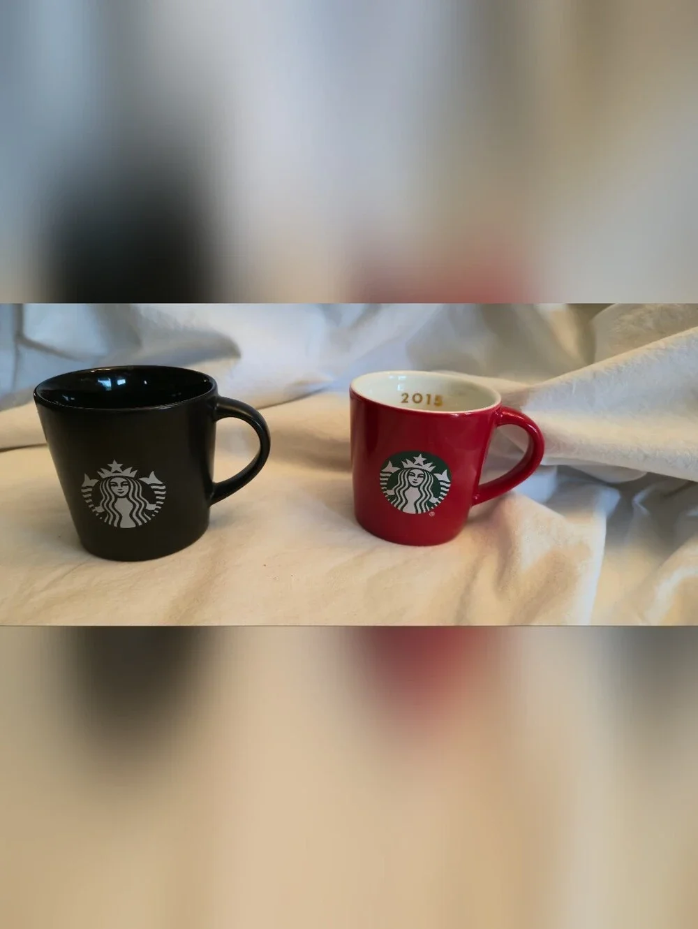 Starbucks 2015 Demitasse Espresso Cup Mug Demi 3 oz. Red and Black/lot of 2 mugs